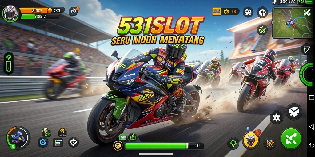 Tangkapan layar gameplay seru dari 531SLOT dengan aksi balapan motor.