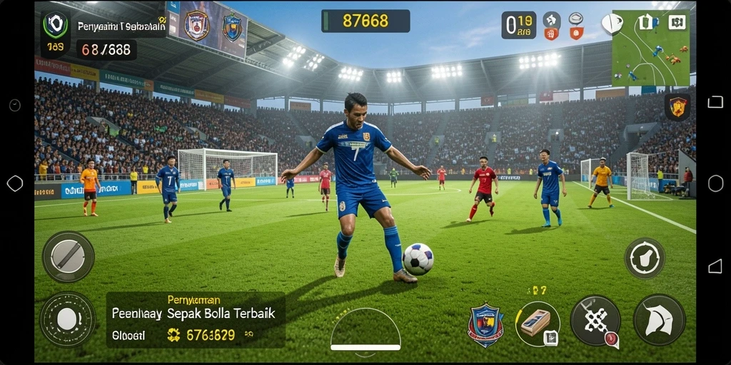 Tangkapan layar permainan 8768 menunjukkan aksi sepak bola yang mendebarkan.
