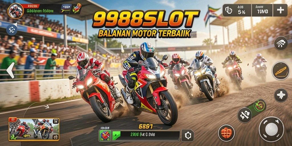 Screenshot gameplay 988SLOT menampilkan aksi balapan motor yang seru.