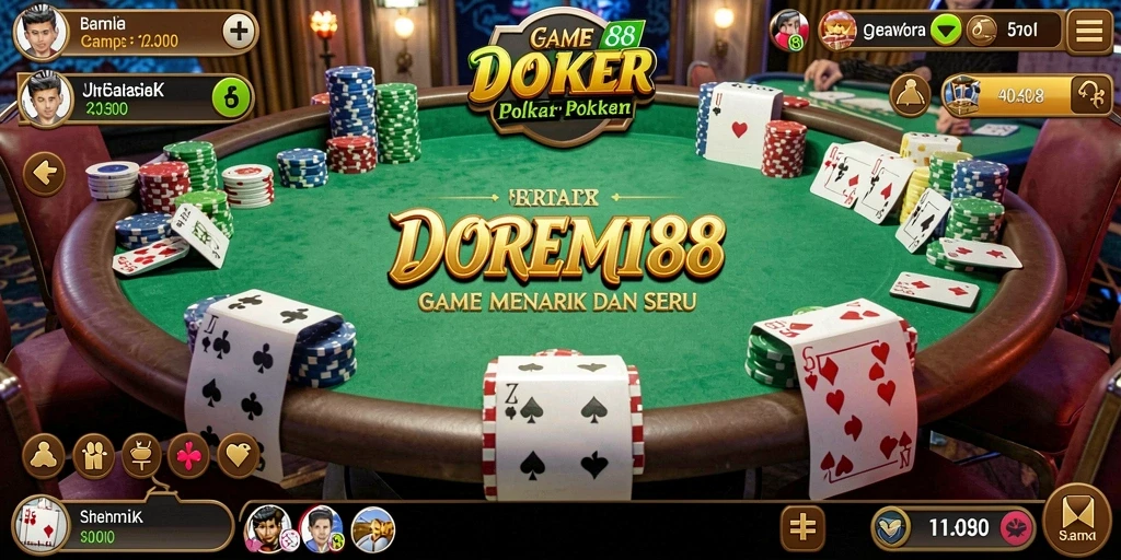Tampilan gameplay DOREMI88 dengan suasana poker yang seru.