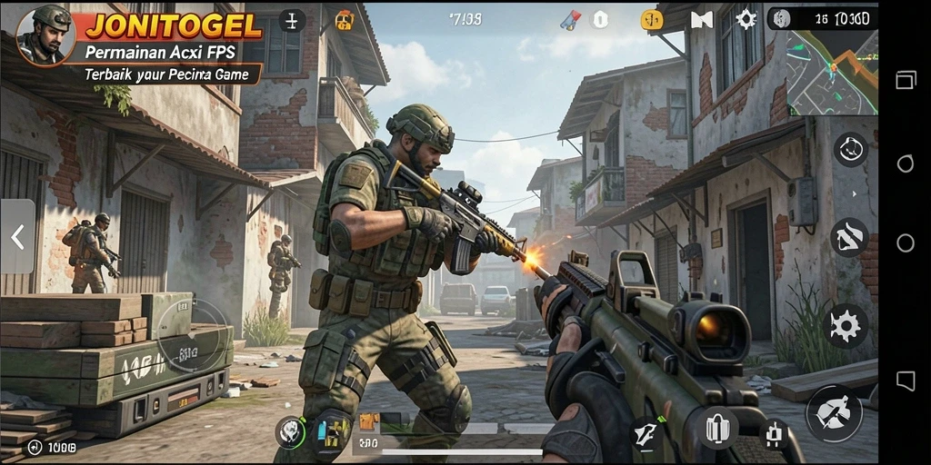 Tampilan utama gameplay JONITOGEL dengan aksi tembak-menembak yang seru.