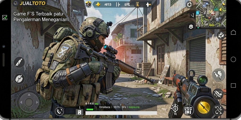Tampilan gameplay menegangkan di JUALTOTO dengan aksi FPS yang cepat.