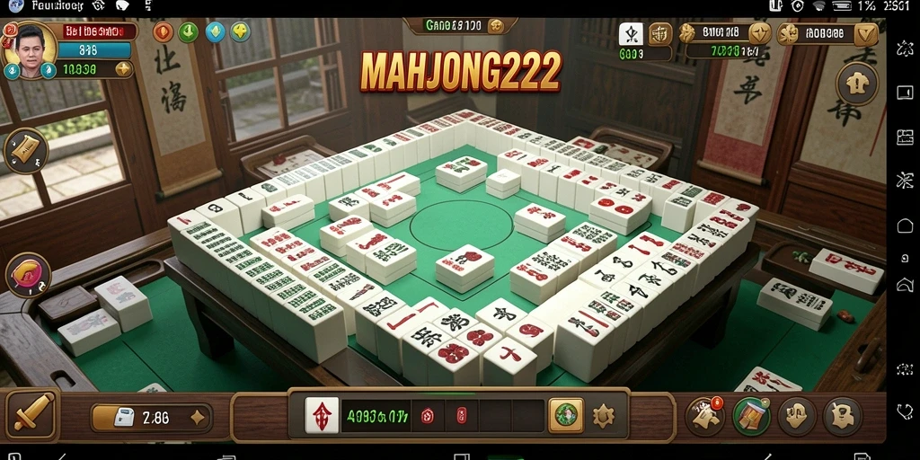 Screenshot gameplay <strong>MAHJONG222</strong> menampilkan puzzle Mahjong yang menarik.