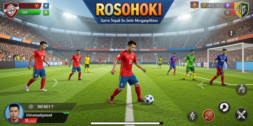 Screenshot gameplay <strong>ROSOHOKI</strong> menampilkan aksi sepak bola yang intens dan grafis yang memukau.