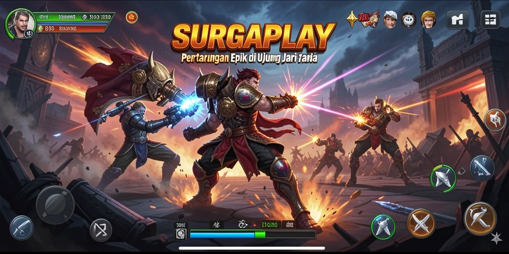 Gameplay SURGAPLAY yang seru di arena pertarungan.